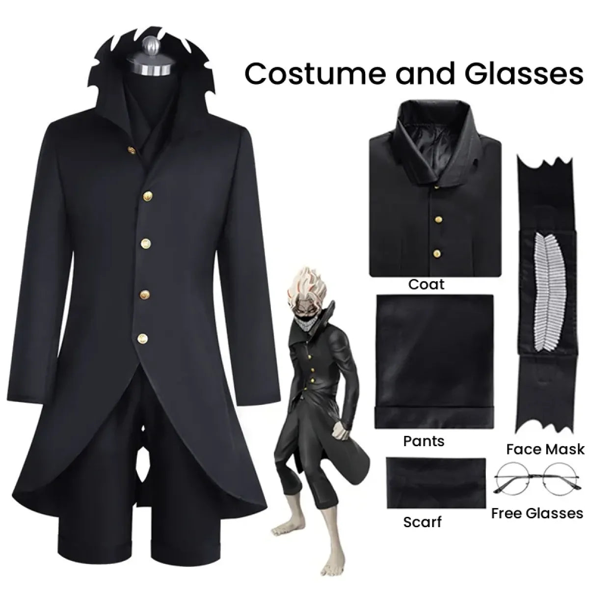 Dandadan Ken Takakura Okarun Cosplay – Black Uniform with Wig & Glasses