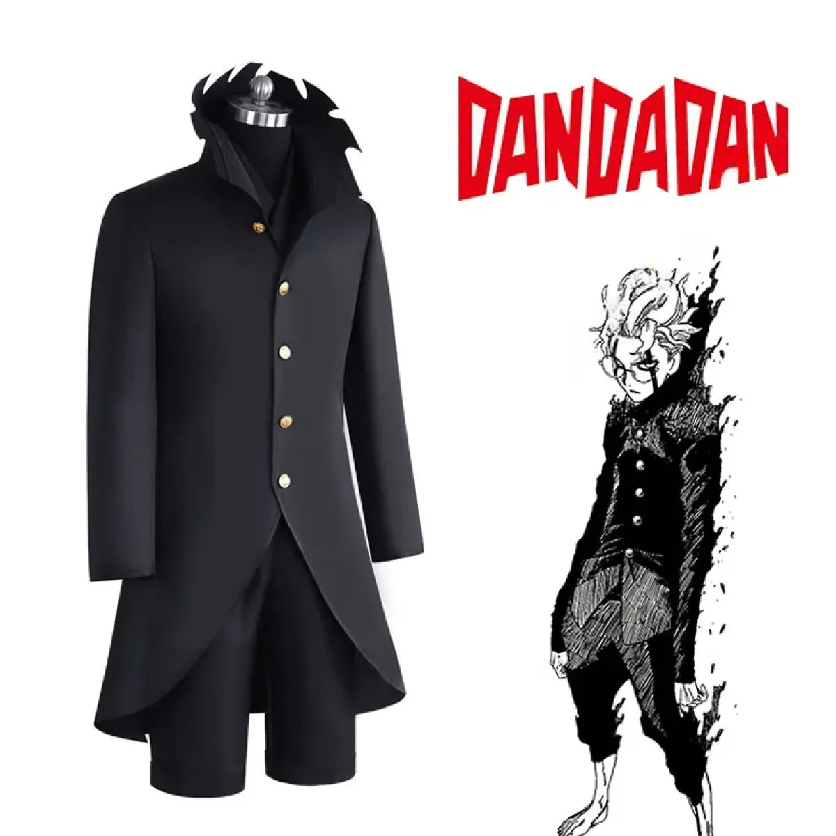 Dandadan Ken Takakura Okarun Cosplay – Black Uniform with Wig & Glasses