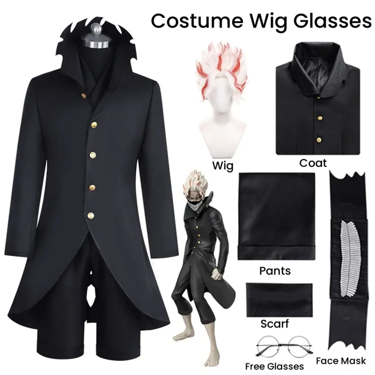 Dandadan Ken Takakura Okarun Cosplay – Black Uniform with Wig & Glasses