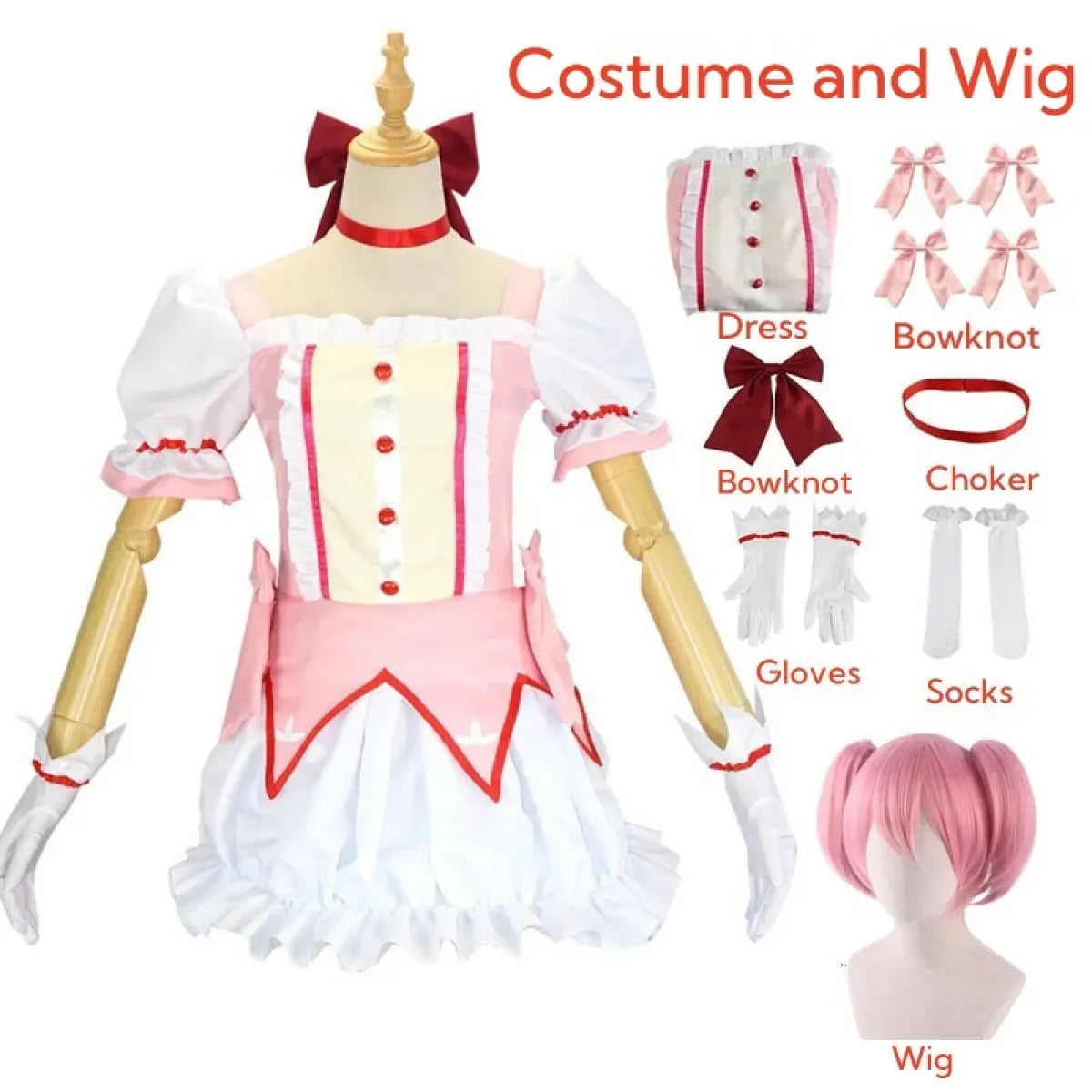 Madoka Kaname Cosplay Costume – Puella Magi Dress with Wig