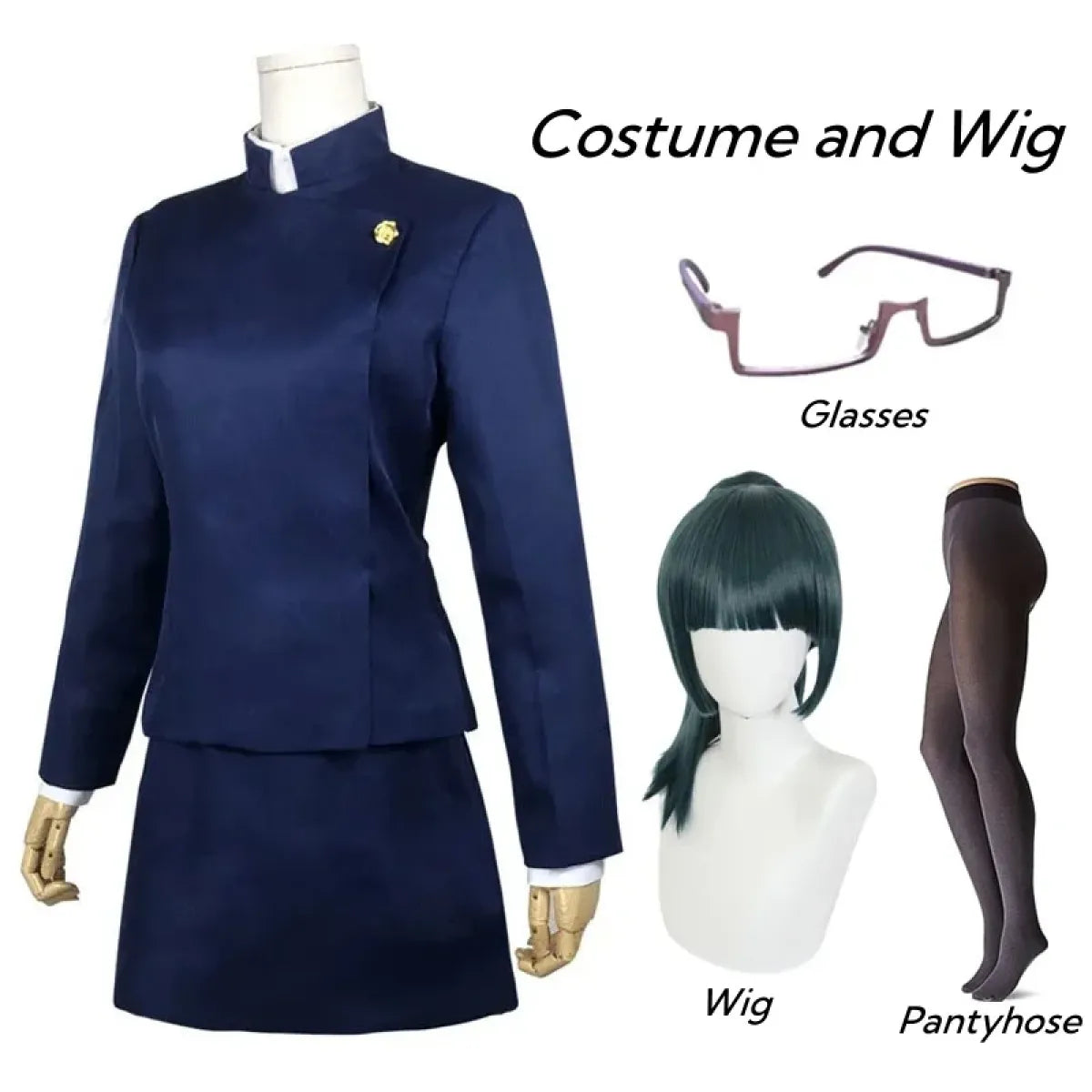 Jujutsu Kaisen Maki Zenin Cosplay Costume with Glasses and Wig