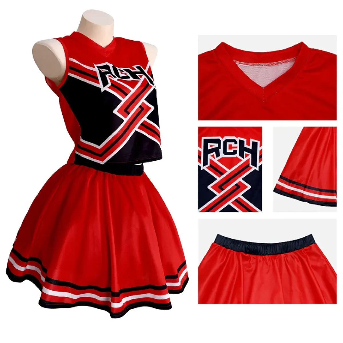 Takerlama RCH Printed Cheerleader Uniform Bring it On Cosplay Women's Fancy Dress Tank Top Mini Skirt Halloween Costume Clothes