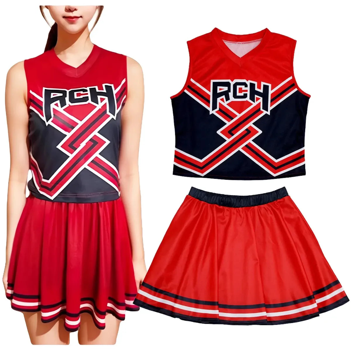 Takerlama RCH Printed Cheerleader Uniform Bring it On Cosplay Women's Fancy Dress Tank Top Mini Skirt Halloween Costume Clothes