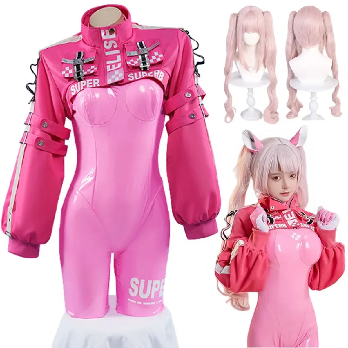 Nikki Alice Cosplay Costume – Pink Bodysuit, Jacket, Wig & Ears Set