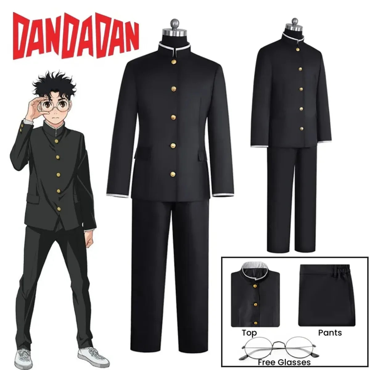 Ken Takakura Cosplay Costume – Dandadan School Uniform with Glasses