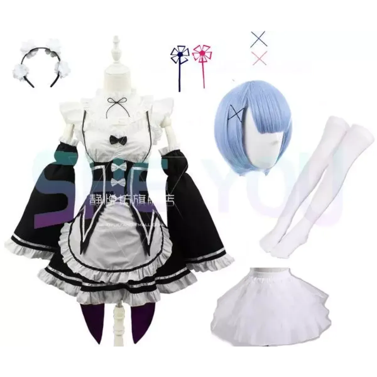 Ram Rem Cosplay Costume - Re:Zero Kara Hajimeru Isekai Seikatsu - Black Maid Outfit