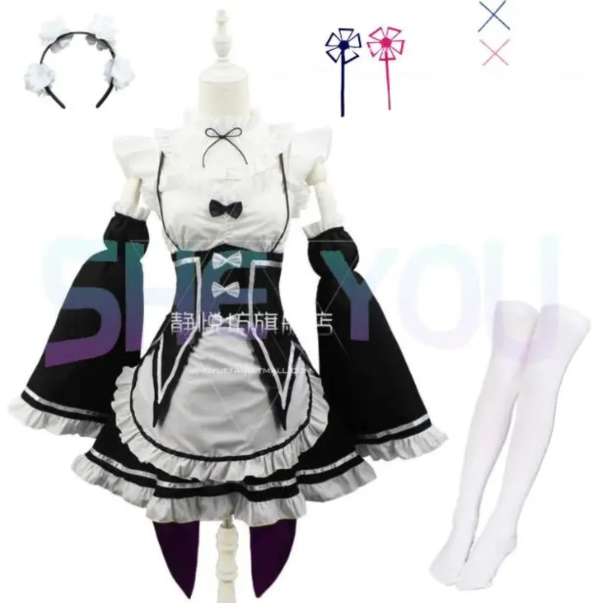 Ram Rem Cosplay Costume - Re:Zero Kara Hajimeru Isekai Seikatsu - Black Maid Outfit