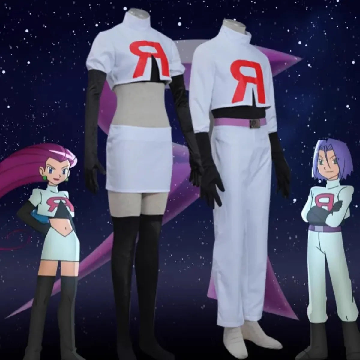 Team Rocket Jessie & James Cosplay Set – Anime Full Outfit for Men & Women