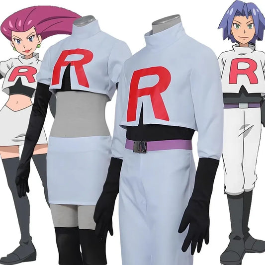 Team Rocket Jessie & James Cosplay Set – Anime Full Outfit for Men & Women