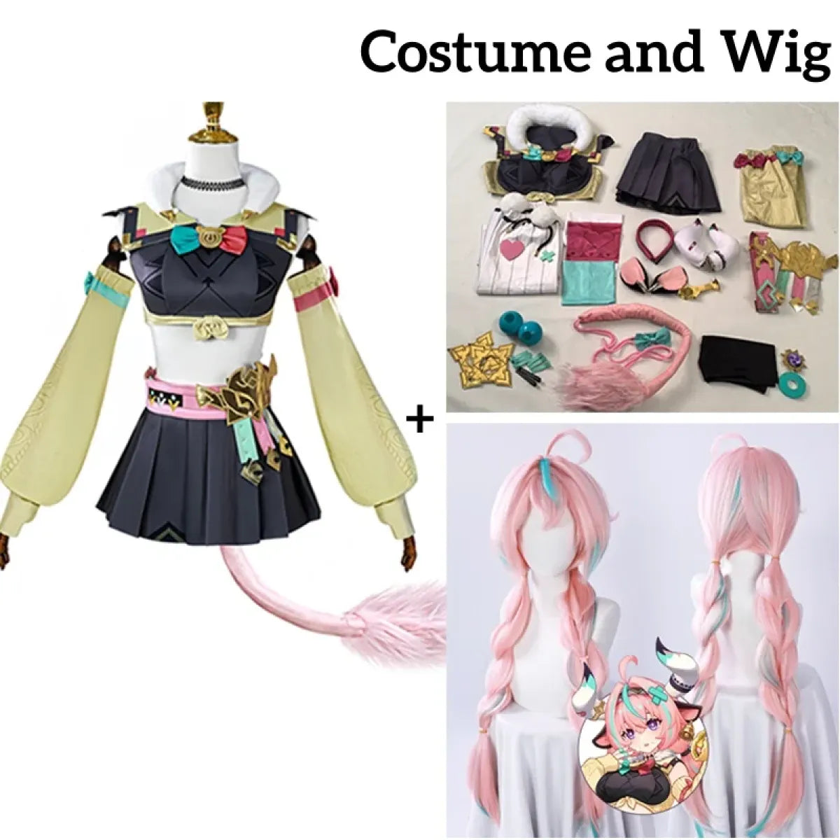 Varesa Genshin Cosplay Costume Set – Kawaii Skirt Wig Tail Outfit