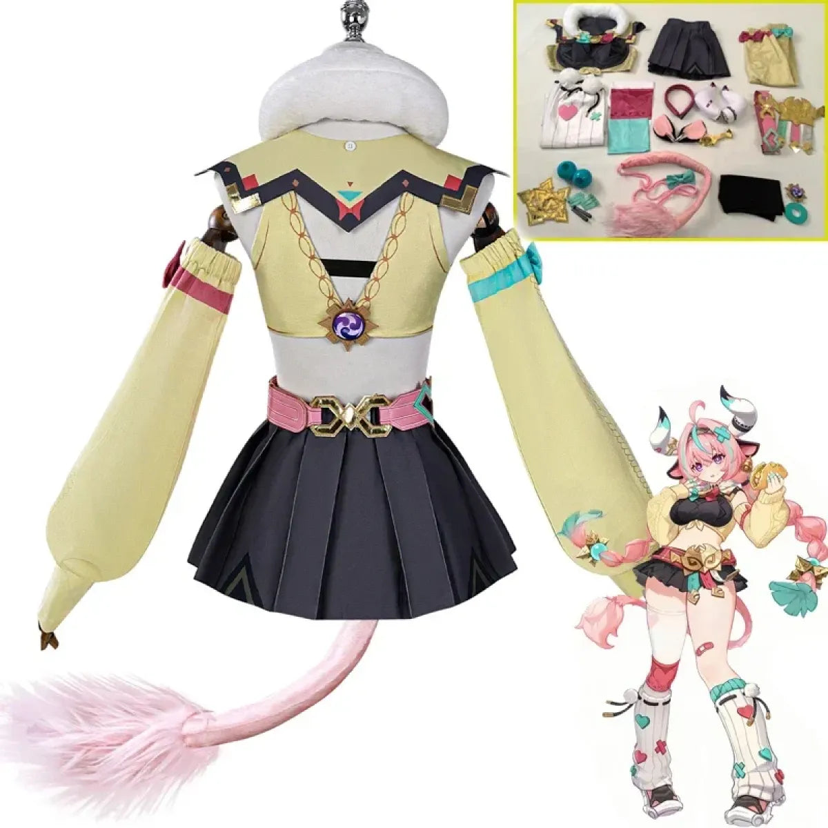 Varesa Genshin Cosplay Costume Set – Kawaii Skirt Wig Tail Outfit