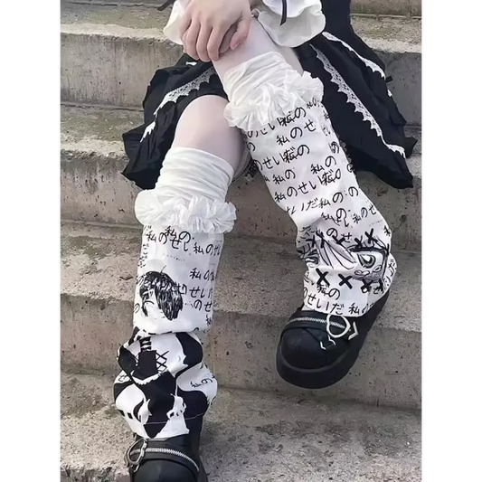 Harajuku Punk Print Leg Warmers – Y2K Gothic Cosplay Sleeves