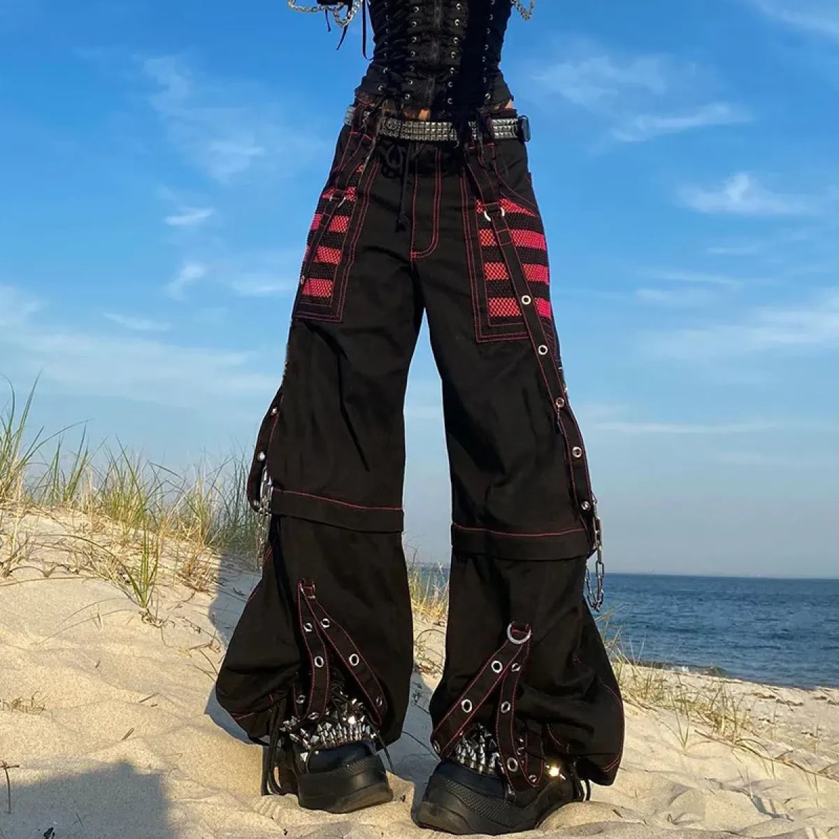 Gothic Punk Cargo Pants – Y2K Grunge Wide Leg Baggy Trousers