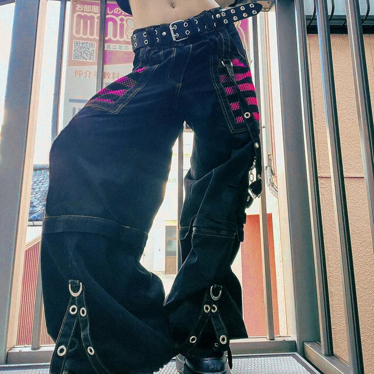 Gothic Punk Cargo Pants – Y2K Grunge Wide Leg Baggy Trousers
